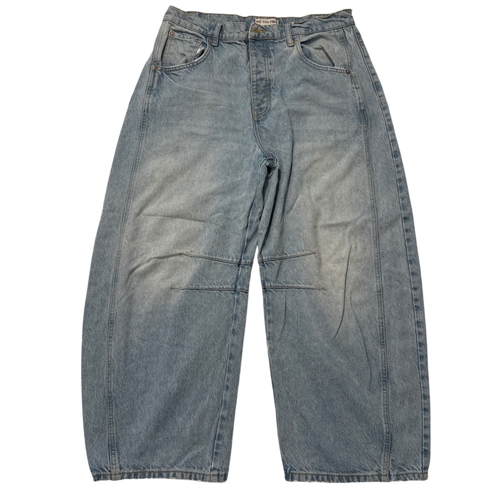 We The Free Free People Good Luck Mid Rise Barrel Jeans Light Wash Blue 30
